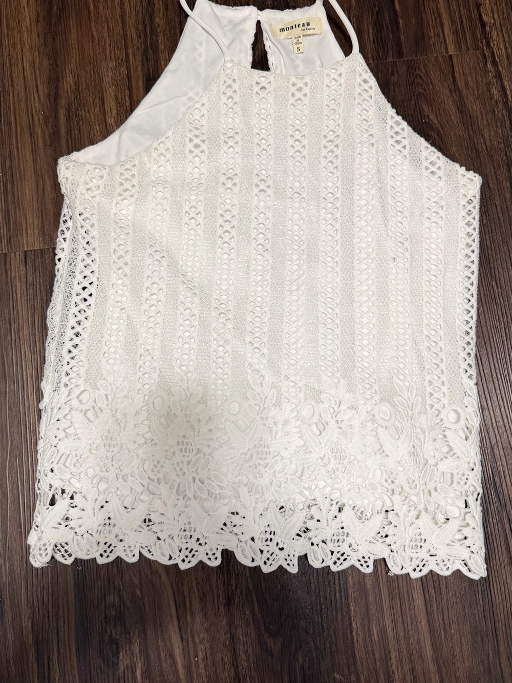 Monteau White Crochet Halter Camisole